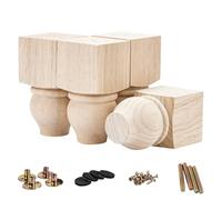 La Vane Patas de madera para muebles de 12 cm, juego de 4 patas de madera maciza tallada con geometría de repuesto sin terminar con placa de montaje y tornillos para sofá, armario, mesa, soporte de TV
