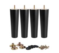 La Vane Patas de madera para muebles de 12 cm, juego de 4 patas de repuesto M8 de madera maciza negra con perno preperforado de 5/16 pulgadas, placa de montaje y tornillos para sofá, silla, sofá