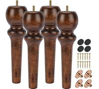La Vane Patas de Madera para Muebles de 26 cm, 4 Piezas con Husillo Torneado y Perno M8 Preperforado y Placa de Montaje para Sofá, Sillón, Cómoda