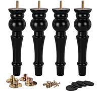 La Vane Patas de madera para muebles de 28 cm, 4 piezas de husillo torneado de madera maciza con perno M8 preperforado y placa de montaje para sofá, sillón, cómoda