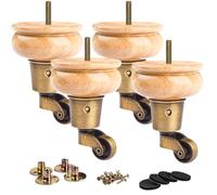 La Vane Patas de madera para muebles de 4 pulgadas con ruedas, 4 piezas de patas de repuesto de barniz de madera maciza con perno M8 preperforado y placa de montaje para sillón otomano reclinable y
