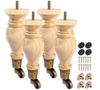 La Vane Patas de madera para muebles de 9 pulgadas con ruedas, 4 piezas de patas de repuesto de barniz de madera maciza con perno M8 preperforado y placa de montaje para sillón otomano reclinable y