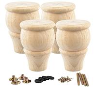 La Vane Patas de madera para muebles, juego de 4 patas de madera maciza, geometría tallada, sin terminar, con placa de montaje y tornillos para sofá, armario, mesa, soporte de TV