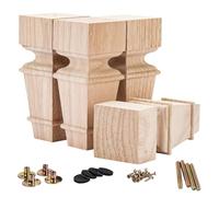 La Vane Patas de madera para muebles, juego de 4 patas de madera maciza tallada geométrica sin terminar con placa de montaje y tornillos para sofá, armario, mesa, soporte de TV
