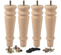 La Vane Patas de madera sin terminar para muebles de 20 cm, 4 patas de repuesto de eje torneado de madera maciza con perno M8 preperforado y placa de montaje para sofá, silla, otomana