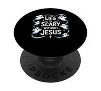 La Vida da Miedo sin Jesús Halloween Christian Ghost Humor PopSockets PopGrip Adhesivo