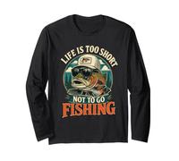 La Vida de Pesca es Demasiado Corto Vintage Retro Trucha Ilustración Manga Larga