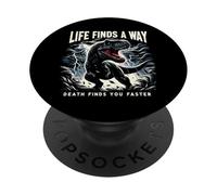 La vida encuentra un camino, la muerte te encuentra más rápido, juego de palabras con dinosaurios T-Rex PopSockets PopGrip Adhesivo