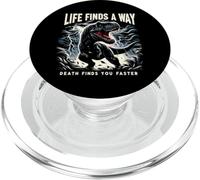 La vida encuentra un camino, la muerte te encuentra más rápido, juego de palabras con dinosaurios T-Rex PopSockets PopGrip para MagSafe