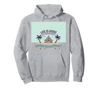 La Vida es Corta Compra la casa de Playa Sueño costero Sudadera con Capucha, Unisex para Adultos, Gris Jaspeado, XL