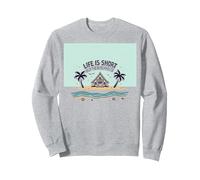La Vida es Corta Compra la casa de Playa Sueño costero Sudadera, Unisex para Adultos, Gris Jaspeado, L