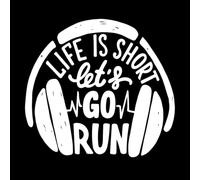 La vida es corta, déjalo ir, corre con auriculares, letras manuscritas, caligrafía moderna Calcomanías de pared de PVC 54.6x59.2cm Varios tamaños Blanco