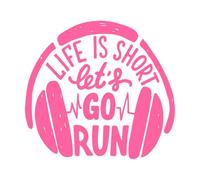 La vida es corta, déjalo ir, corre con auriculares, letras manuscritas, caligrafía moderna Calcomanías de pared de PVC 67.2x72.8cm Pegatinas para vidrio Rosa