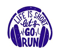 La vida es corta, déjalo ir, corre con auriculares, letras manuscritas, caligrafía moderna Pegatinas de pared de papel adhesivo 67.2x72.8cm Autoadhesivo Azul oscuro