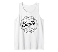La Vida es Corta Sonrisa Mientras todavía Tienes Dientes Insignia Retro Camiseta sin Mangas