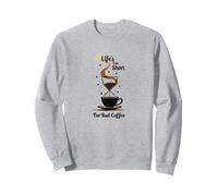 La Vida es Demasiado Corta para el Mal café - Arte Amante del café Sudadera, Unisex para Adultos, Gris Jaspeado, S