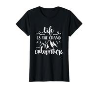La Vida Es La Gran Aventura Montañas Al Aire Libre Camiseta gráfica económica, Mujer, Negro, XL