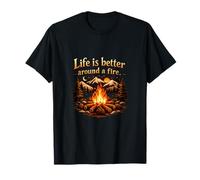 La Vida es Mejor Alrededor de un Fuego Camping Mountain Badge Camiseta
