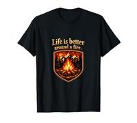 La Vida es Mejor Alrededor de un Fuego Camping Mountain Badge Camiseta