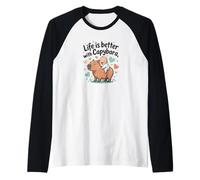 La vida es mejor con Capibara - Lindo bebé kawaii y capibara Camiseta Manga Raglan