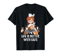 La Vida es Mejor con Gatos Amante Hombre niño Gato papá Camiseta