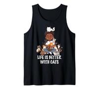La Vida es Mejor con Gatos Amante Hombre niño Gato papá Camiseta sin Mangas