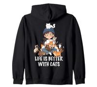 La Vida es Mejor con Gatos Amante Hombre niño Gato papá Sudadera con Capucha