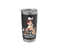La vida es mejor con gatos amante hombre niño gato papá Vaso térmico de acero inoxidable de doble pared