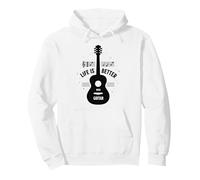 La Vida es Mejor con la Guitarra, Regalo para Amantes de la música músi Sudadera con Capucha, Unisex para Adultos, Blanco, M