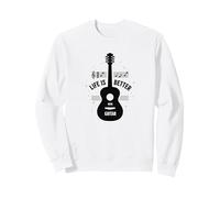 La Vida es Mejor con la Guitarra, Regalo para Amantes de la música músi Sudadera, Unisex para Adultos, Blanco, M