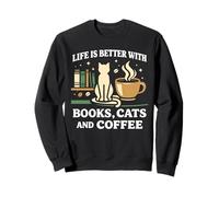 La Vida es Mejor con Libros Gatos Café Lectura Gatos Bibliotecario Sudadera