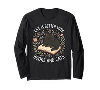 La vida es mejor con libros y gatos Cozy Reading Kitty Summer Manga Larga