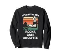 La Vida es Mejor con Libros y Gatos Leyendo Cat Cafe Library Sudadera