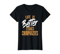 La Vida es Mejor con los chimpancés Camiseta gráfica económica, Mujer, Negro, XS