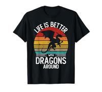 La Vida es Mejor con los Dragones Alrededor de la Camisa Retro Dragon Camiseta