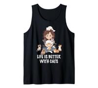 La Vida es Mejor con los Gatos Amante Mujer Chica Gato Mamá Camiseta sin Mangas