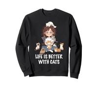 La Vida es Mejor con los Gatos Amante Mujer Chica Gato Mamá Sudadera