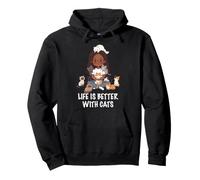 La Vida es Mejor con los Gatos Amante Mujer Chica Gato Mamá Sudadera con Capucha