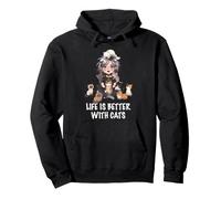 La Vida es Mejor con los Gatos Amante Mujer Chica Gato Mamá Sudadera con Capucha