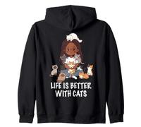 La Vida es Mejor con los Gatos Amante Mujer Chica Gato Mamá Sudadera con Capucha