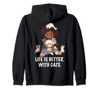 La Vida es Mejor con los Gatos Amante Mujer Chica Gato Mamá Sudadera con Capucha