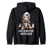 La Vida es Mejor con los Gatos Amante Mujer Chica Gato Mamá Sudadera con Capucha