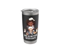 La vida es mejor con los gatos Amante Mujer Chica Gato Mamá Vaso térmico de acero inoxidable de doble pared