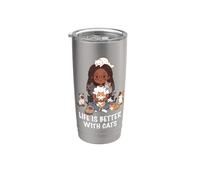La vida es mejor con los gatos Amante Mujer Chica Gato Mamá Vaso térmico de acero inoxidable de doble pared