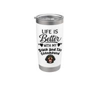 La Vida Es Mejor Con Mi Perro Sabueso negro y fuego Vaso térmico de acero inoxidable de doble pared