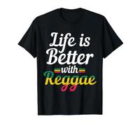 La Vida es Mejor con música Reggae Jamaica Vintage Camiseta gráfica económica, Hombre, Negro, M