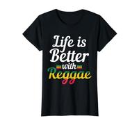 La Vida es Mejor con música Reggae Jamaica Vintage Camiseta gráfica económica, Mujer, Negro, S