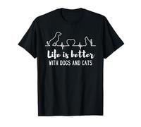 La Vida es Mejor con Perros y Gatos Amantes de Las Mascotas Latidos del corazón Camiseta