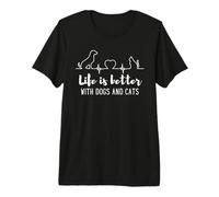 La Vida es Mejor con Perros y Gatos Amantes de Las Mascotas Latidos del corazón Camiseta Premium