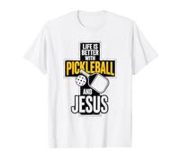 La Vida es Mejor con Pickleball y Jesus Christian Camiseta gráfica económica